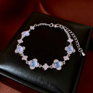Elegante Bracciale Quadrifoglio Fiore Rame Zircone Pietra Sintetica Regolabile Per Donna Gioielli Minimalisti Lusso