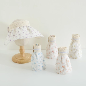 Visière en organza à fleurs pour filles avec dentelle et protection UV pliable