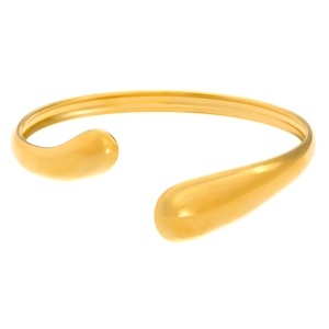 Minimalist gold teardrop open cuff bracelet in polished stainless steel with modern design