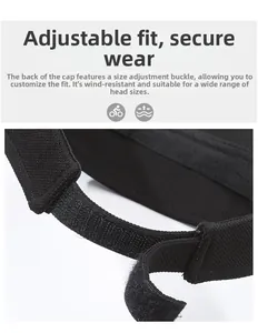 Macro detail of adjustable Velcro strap on black sun visor for custom head size fit