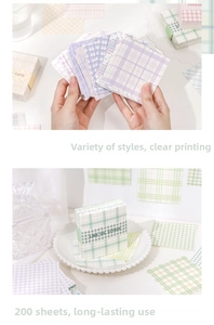 Detailed view of 200 sheets of colorful plaid decorative memo paper for journaling