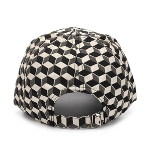Close-up of the metal adjustable buckle and 3D cube pattern on the baseball cap rear