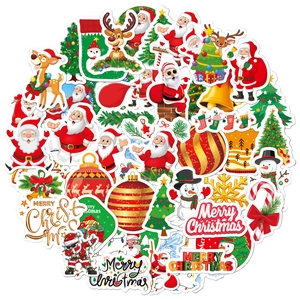 Holographic Christmas stickers collection featuring Santa, reindeer, and festive icons