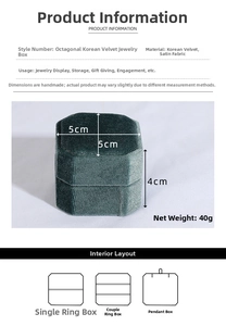 Detailed view of an octagonal velvet jewelry box with dimensions 5x5x4cm for rings