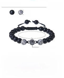 Detailed chart for 8mm matte and map stone beaded bracelet with adjustable cord length