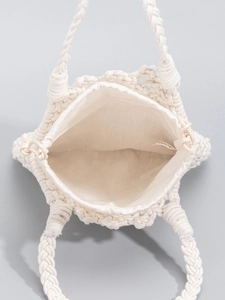 Bolso de mano de tejido artesanal beige con forro de algodón y asas trenzadas fuertes