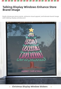 Détail d'autocollant de fenêtre sapin de Noël coloré dessiné à la main avec texte