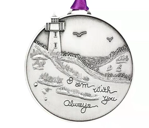 Detailed retro silver Tree of Life charm with lighthouse and I am with you Always text