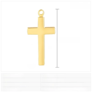 Spécifications du pendentif croix en acier doré, dimensions 36x20mm et poids de 5g environ