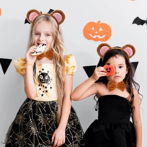 Brown plush monkey ears headband and matching bow tie set for children halloween party costume