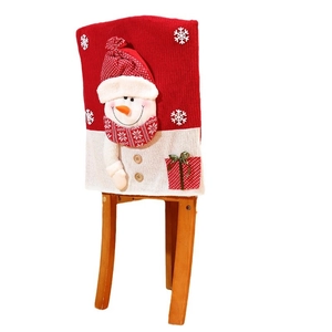 Christmas snowman chair back cover in red and white knitted fabric for holiday decor