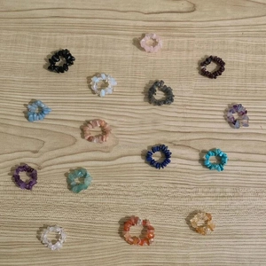 Minimalist elastic rings set with various natural irregular gemstone chips and crystals