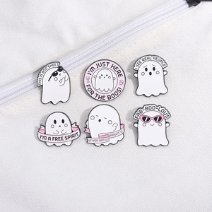 Set of 6 cute Halloween ghost enamel pins with sunglasses and funny pun quotes