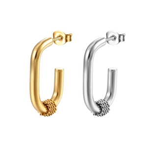 Orecchini minimalisti a forma di U in oro 18K e argento con trama a nodi intrecciati