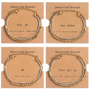 Morse Code Bracelet Stainless Steel Double Layer Rhinestone Tennis Chain Handmade Jewelry Gift For Women