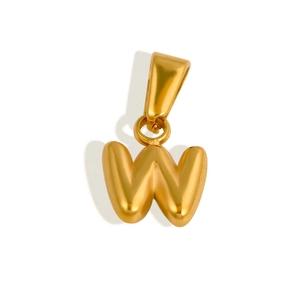 Close-up of golden bubble letter W pendant in 18K gold plated stainless steel