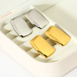 Minimalist Rectangular Stud Earrings Stainless Steel 18K Gold Plated Large Geometric Convex Mirror Smooth Jewelry For Women