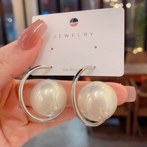 French vintage style large pearl earrings with S925 silver posts shown in hand