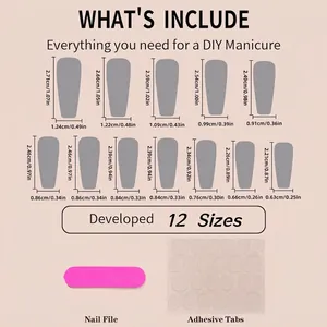 Press on nails size chart with 12 pairs of leopard French tips and glue sticker guide