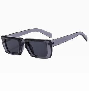 Detailansicht der stylischen quadratischen Sonnenbrille in Transparentgrau mit breiten Bügeln