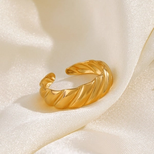 Gold croissant dome ring with twisted texture in adjustable open style for women