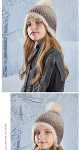 Detail showing the warm plush lining and knit texture of a children's earflap winter hat