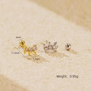 S925 sterling silver crown screw-back stud earrings with round cubic zirconia stones