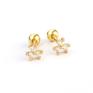Minimalist s925 silver clover stud earrings with 3-diamond pavé and screw back ball