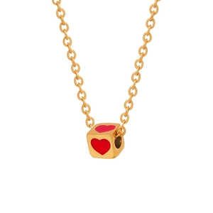 Heart Cube Pendant Necklace Stainless Steel Red Enamel Square Box Design Sweet Minimalist Jewelry For Women