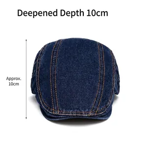 British style deep blue washed denim ivy cap with 10cm depth and orange stitching