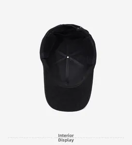 Interior view of warm black baseball cap showing reinforced seams and fabric texture