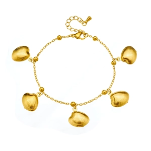 Gold stainless steel ocean bracelet featuring textured shell pendants and lobster clasp