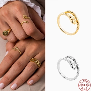S925 Sterling silver snake and chain open ring set in gold and silver finishes