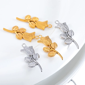 Polished stainless steel rose flower pendants in gold and silver for DIY jewelry making