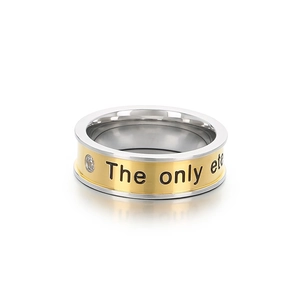 Two-tone gold and silver titanium steel ring with diamond and eternal love engraving