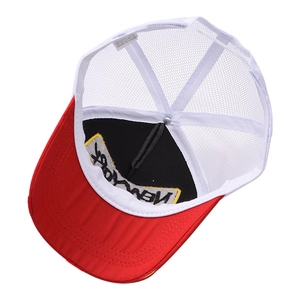 Detail view of the inner structure and New York embroidery on the mesh trucker hat