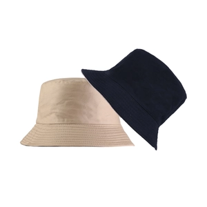 Double-sided wide brim sun hat for women and men in beige and navy cotton fabric