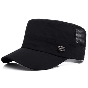 Men Flat Top Cadet Cap Breathable Mesh Outdoor Sun Protection Hat Adjustable Summer Sports Quick Dry With Metal Decoration