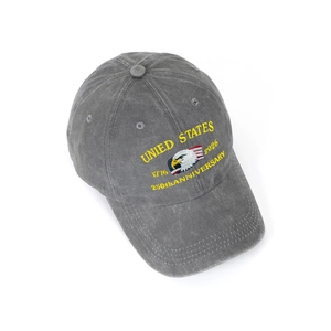 Grey washed cotton baseball cap with eagle embroidery for the USA 250th anniversary