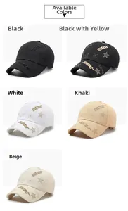 Close-up of five colors available for the star embroidered baseball cap set