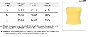 Size chart showing bust and waist measurements for a yellow street style tube top