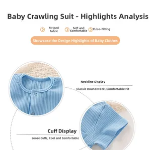 Detail of soft striped knit fabric on baby bodysuit with round neck and short sleeves