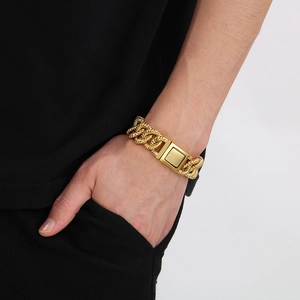 Bracelet pour homme en acier inoxydable plaqué or 18 carats à maille torsadée