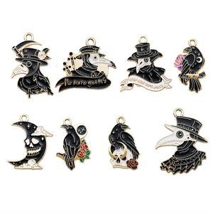 Gothic plague doctor raven enamel pins set with Wash Your Damn Hands text detail