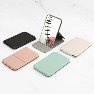 Portable Folding Makeup Mirror PU Leather Cover Desktop Standing Vanity Mirror Slim Compact Travel Mirror For Women