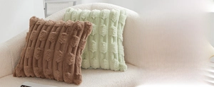 Close-up of luxury plush PV velvet pillow covers with 3D bamboo striped texture