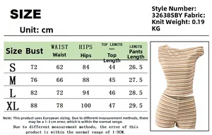 Detailed size chart for women's knitted striped tube top and skirt two-piece set