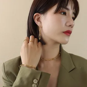 18k gold plated paperclip chain jewelry set featuring necklace bracelet and earrings