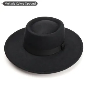 Καπέλο Boater Με Φαρδύ Γείσο Επίπεδο Πάνω Μέρος Fedora Ρετρό Βρετανικό Στυλ Τζαζ Πολυεστέρας Τσόχα Μονόχρωμο Κλασικό Αξεσουάρ