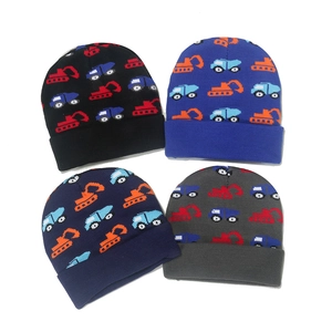 Kids Knitted Beanie Hat Acrylic Warm Winter Cartoon Excavator Engineering Vehicle Jacquard For Boys Cold Weather